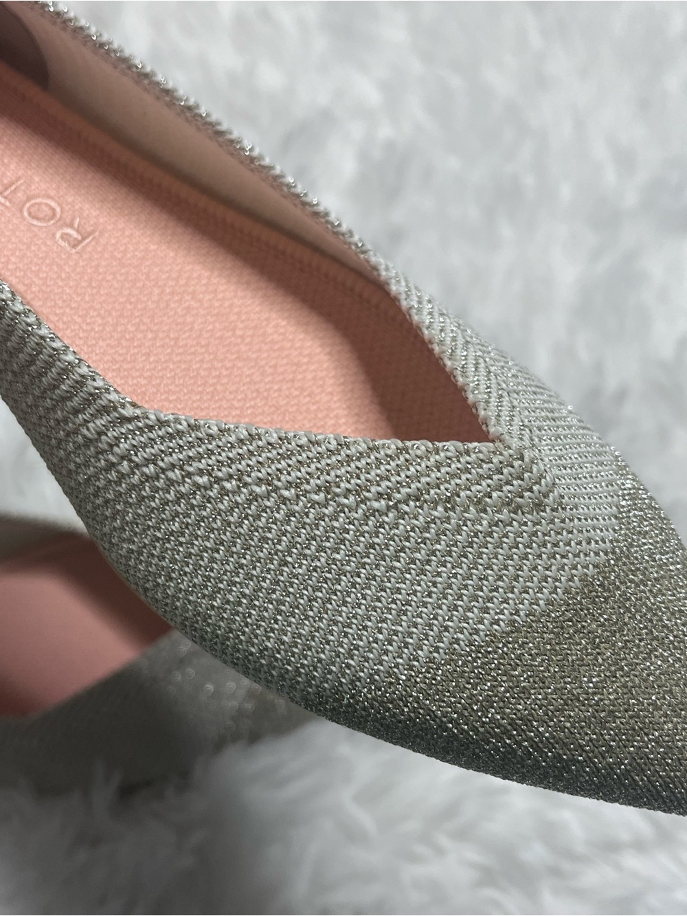 Rothy's Pointed Knit Flat in Metallic Silver - Picture 12 of 13